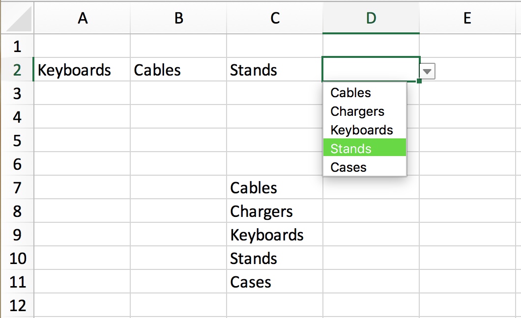 Fila de la lista desplegable de Excel